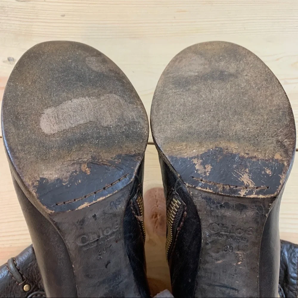 Chloe dark brown leather heeled ankle boots 39 - Picture 13 of 16